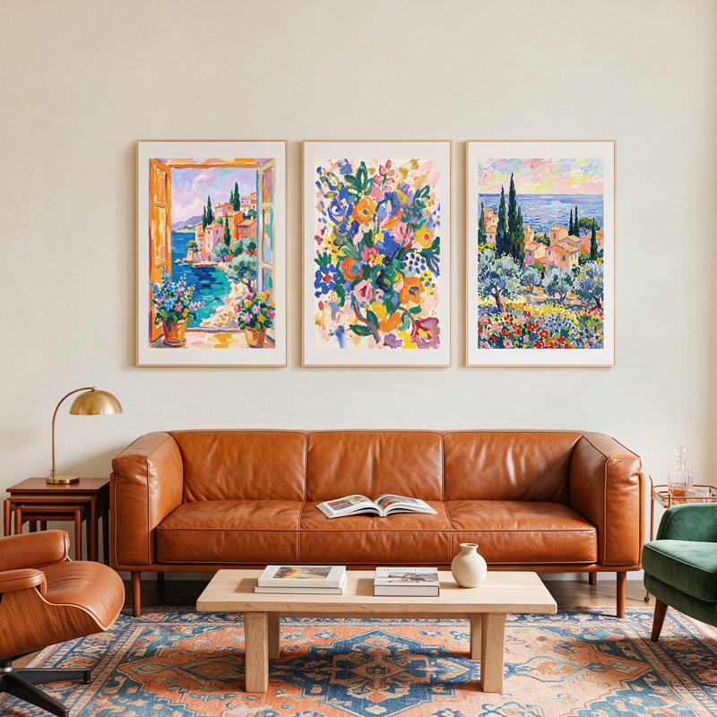 3 pièces d'art mural sur toile encadré, décor mural impressionniste méditerranéen, bord de mer