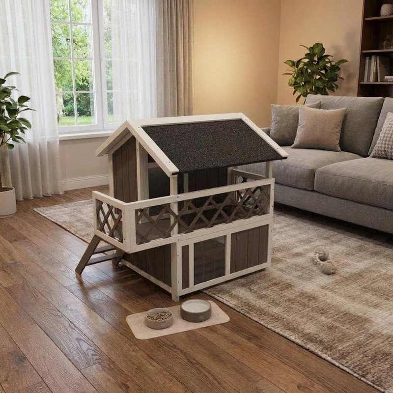 Maison pour chat à 2 niveaux résistante aux intempéries avec porte de secours et toit en asphalte
