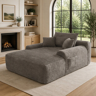 NOUVEAU Chaise longue convertible moelleuse avec accoudoirs larges et coussins décoratifs, canapé-lit douillet et désossé, brun, moelleux, sans assemblage requis, pour le salon, la chambre à coucher