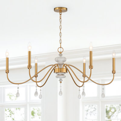 Lustre de style champêtre à 6 lumières de 38 po avec décorations en forme de goutte de bois gris-blanc pour hall d'entrée, salon, îlot de cuisine