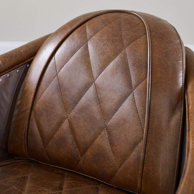 Alvenia 31.1"W Tufted Top-Grain Leather Accent Armchair(Set Of 2), Cognac Distressed