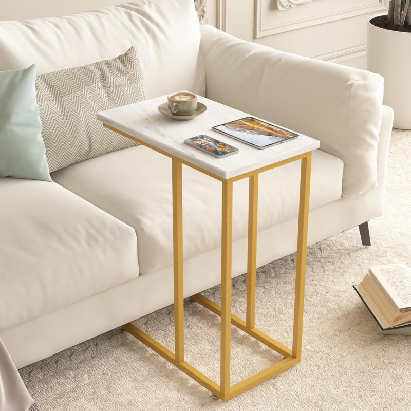 Camillie 24'' Tall C Table End Table, White Top/Gold Base