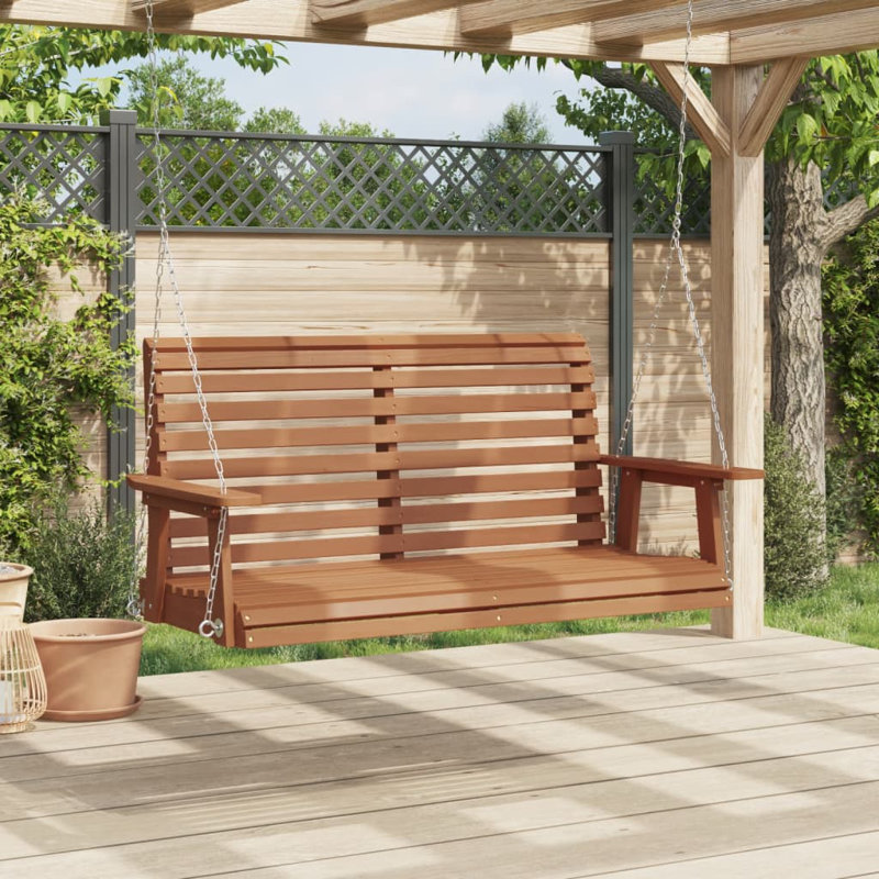 Garden Swing Bench With Metal Chains Solid Wood Fir, Brown