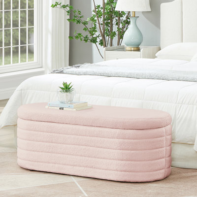 Banc de rangement moderne avec repose-pieds ovale, banc de rangement rembourré en tissu à l'extrémité du lit