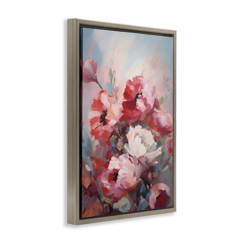 Toile flottante encadrée rouge et blanche par Gina Kelly, Brun, H 25 po x l 17 po