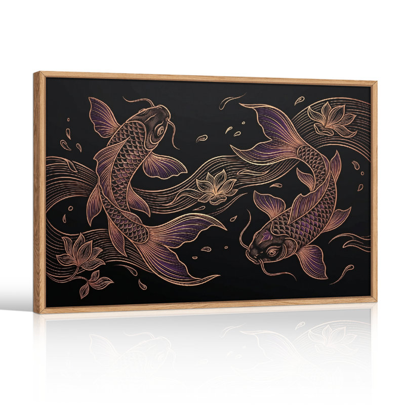 Ensemble de 1 tableau sur toile représentant des poissons koi, 18"H x 24"W, Natural