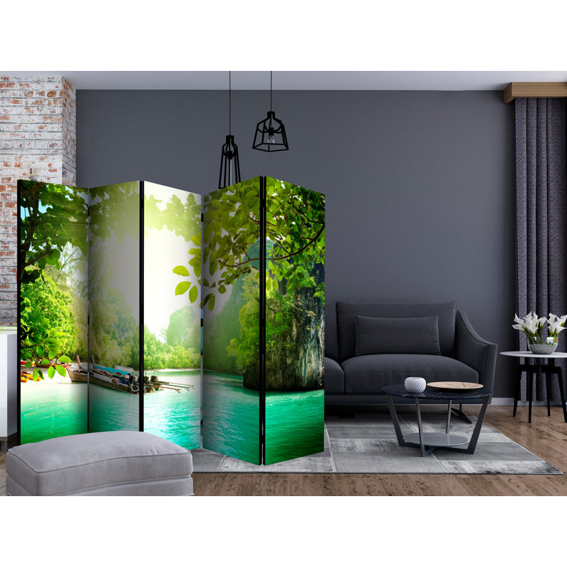 Coldfield 225cm W x 172cm H 5 - Panel Solid Wood Folding Room Divider