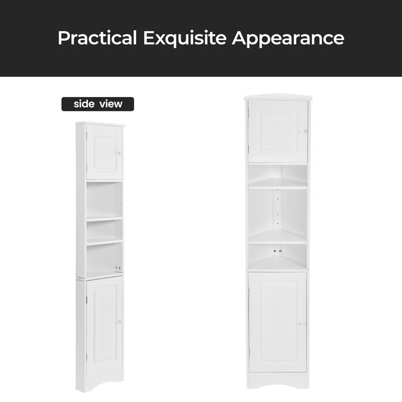 Armoire de rangement multi-fonctionnelle avec deux portes et tablettes réglables, tablette ouverte, blanc