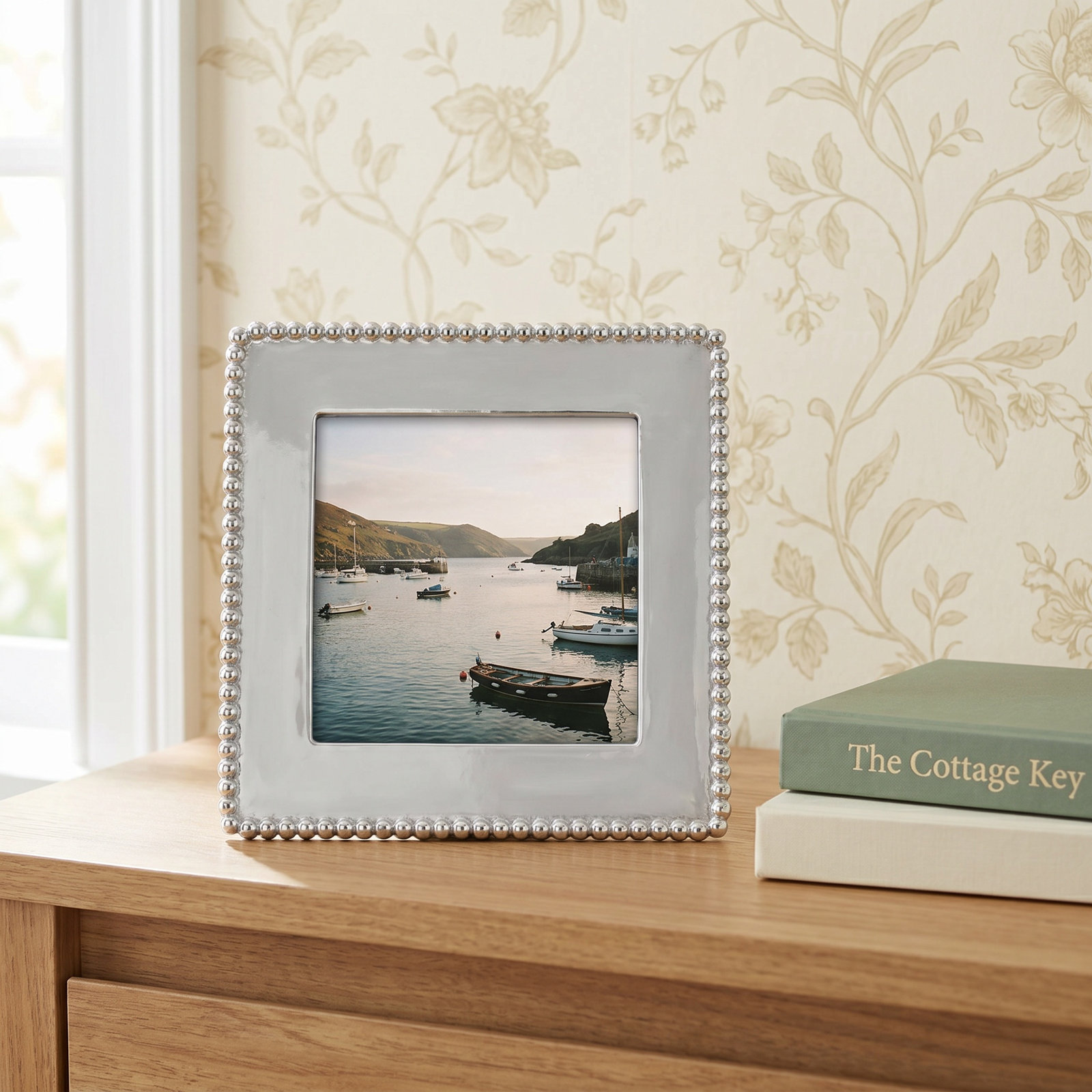 Beaded Silver Metal Beaded Picture Frame, 6" H x 4" W