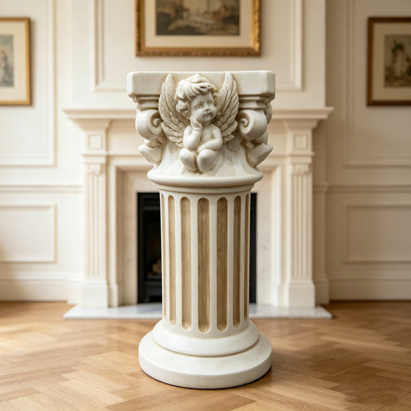 Piédestal de colonne romaine vintage en forme d'ange, de 19 pouces de hauteur