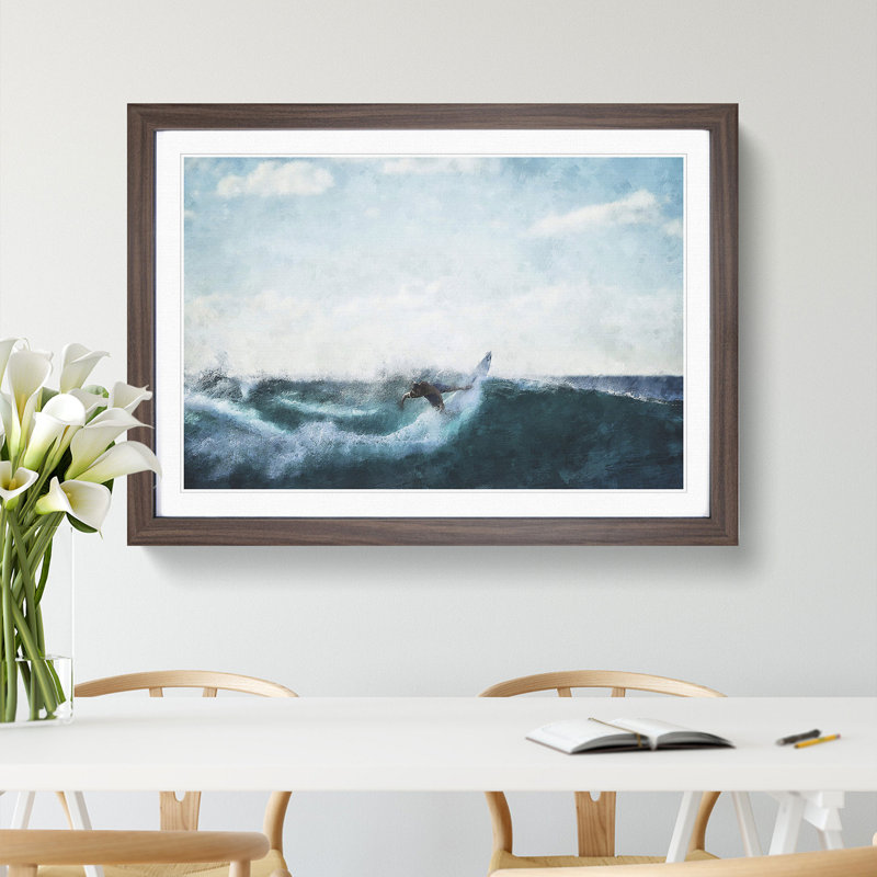 Surfing - Picture Frame Painting, 36cm H x 48cm W x 2cm D, Walnut Framed