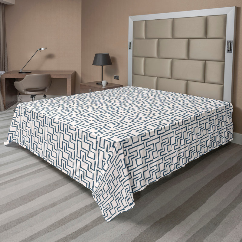 Drap plat moderne de style bohème Ambesonne, Drap plat grand, Bleu ardoise foncé / motif géométrique blanc