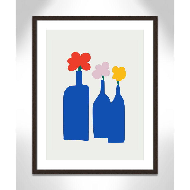 «Bold Blooms Trio Print» par Dean, L 23,5 po x H 29,5 po, Matted Print, Open Grain Walnut