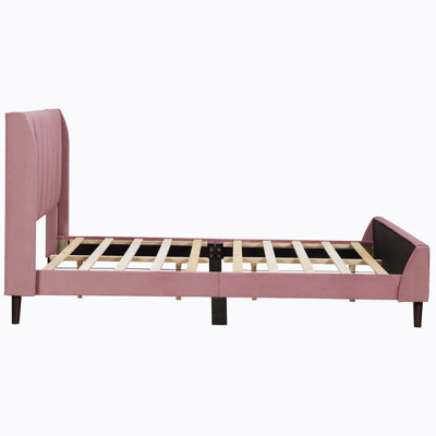 Upholstered Platform Bed, Velvet, Pink -  Corrigan StudioÂ®, 68E1C70D3A4B429EACAB1DE1788F6965