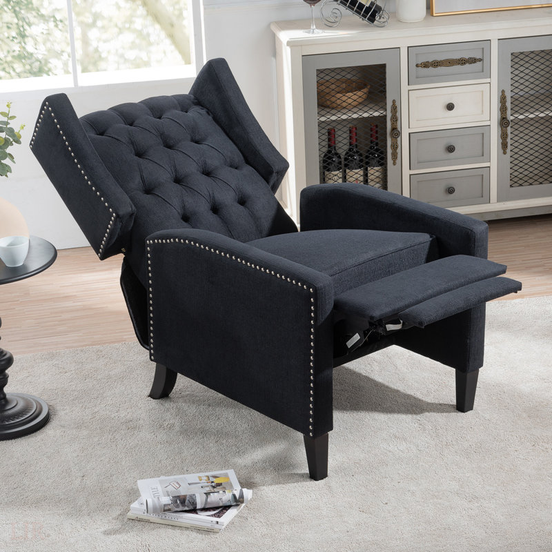 Fauteuil inclinable manuel de 27,16 pouces de large avec rembourrage confortable et tissu durable, pour la détente, Noir