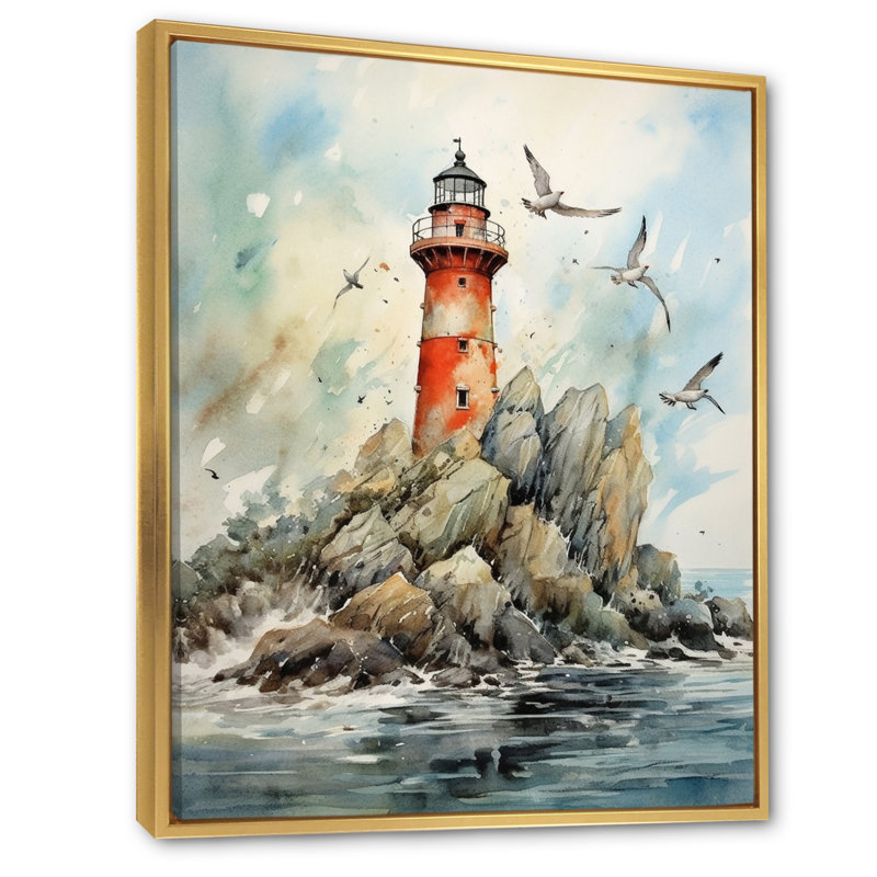 «Ocean Watchtower VI», reproduction sur toile, H 32 po x l 16 po x P 1 po, Cadre flottant doré