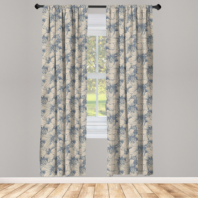 Botanical Floral Semi-Sheer Rod Pocket Curtain Panels, 28" W x 95" L
