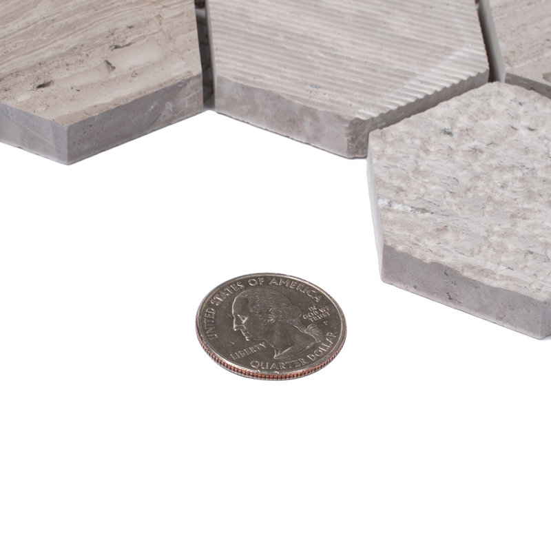 Textured Honeycomb Hexagon Marble Mosaic Tile, Gray