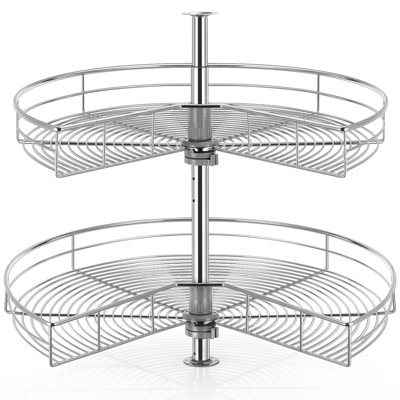 Organisateur d'angle à plateau tournant en forme de rein de 71 cm (28 po) - 2 niveaux, acier chromé robuste, étagères pivotantes à 270°, hauteur réglable, argent