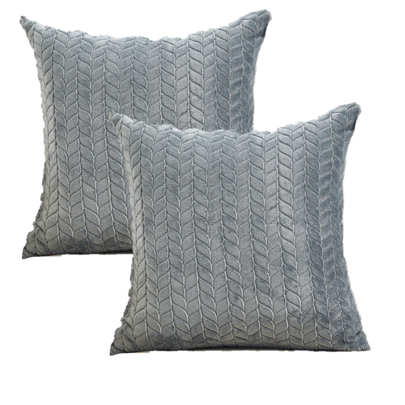 Velvet Leaves Floral Velvet Pillow Cover, Light Gray