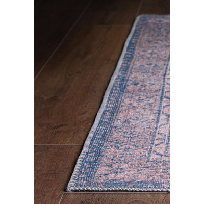 Vintage Look Woven Base Decorative Powder Pink Blue Carpet