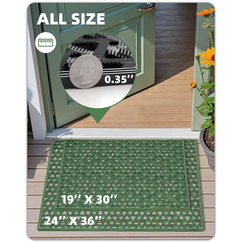 Non-Slip Outdoor Doormat, 19" W x 30" L , Green