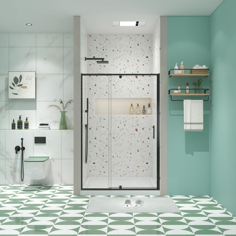 44-48" W x 71" H Flush glass shower door, Matte Black
