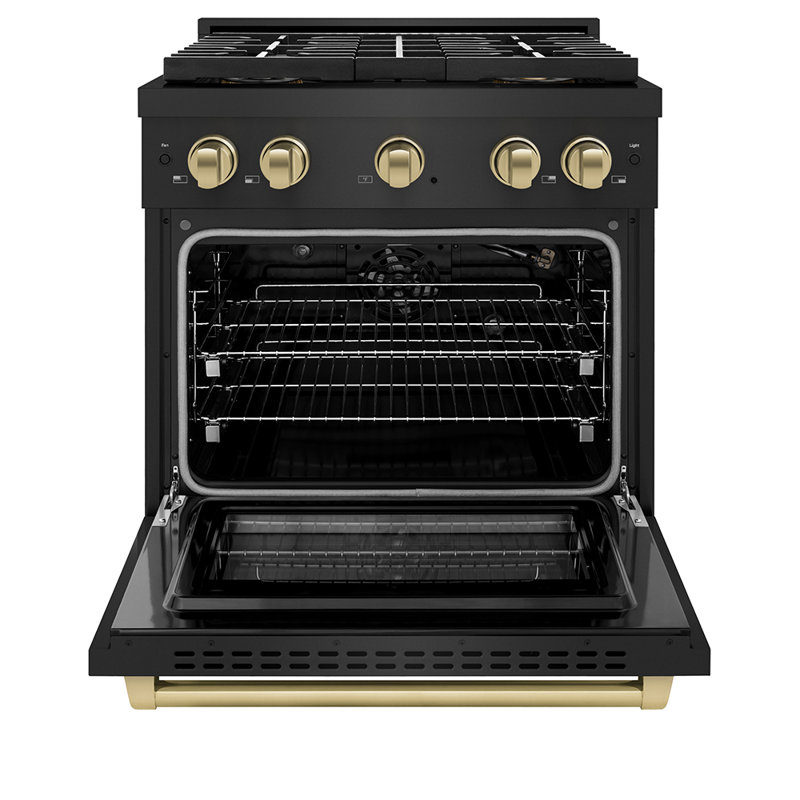 ZLINE Autograph 30 in. Paramount Gas DuoPro Range in Black Steel and Champagne Bronze Accents, Champagne Bronze