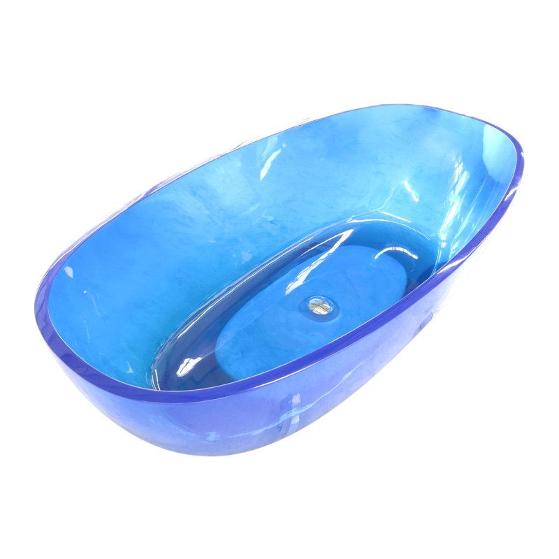 64'' X 29.6'' Transparent Freestanding Soaking Solid Surface Stone Resin Bathtub