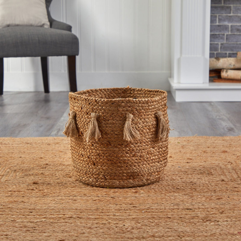 Boho Chic Natural Hand-Woven Jute Basket with Tassels