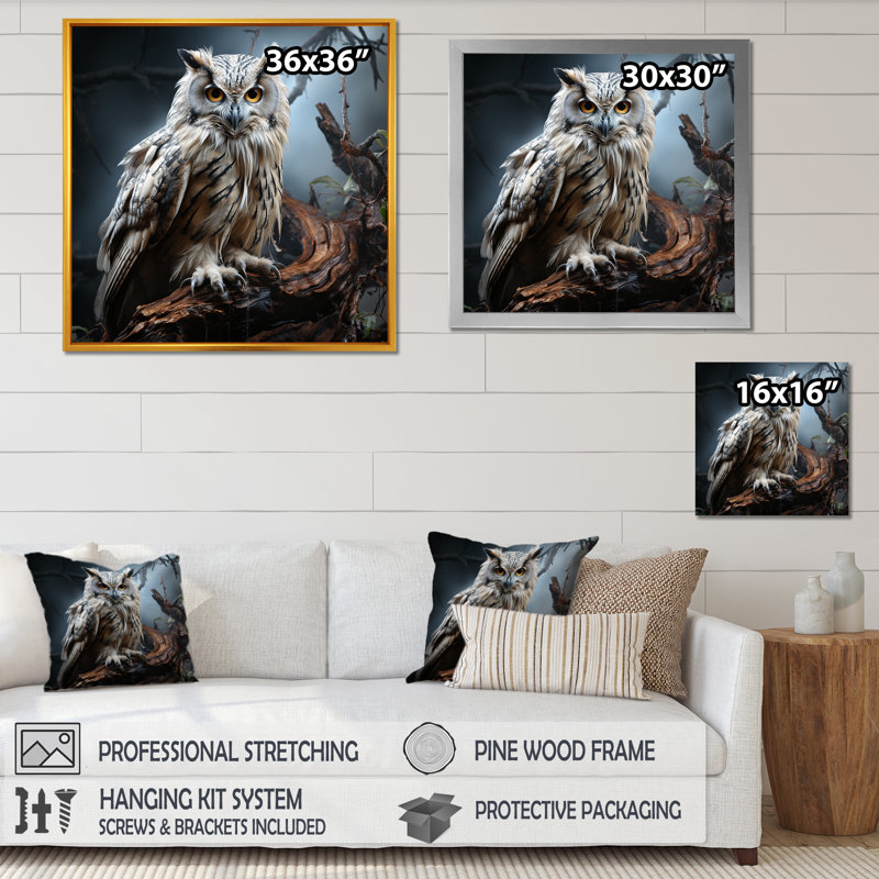 Portrait de hibou III - art mural hibou, Cadre flottant brun, H 16 po x l 16 po x P 1 po