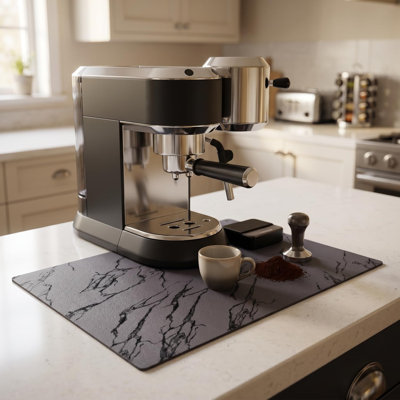 Coffee Mat, Dish Drying Mat, Marble-Pattern, Grey, 20x31.5 in | Absorbent Drying Mat, PU Top & Rubber Backing, Quick-Dry, Cuttable Coffee Bar Mat, For Espresso Machines, Countertops, Bars