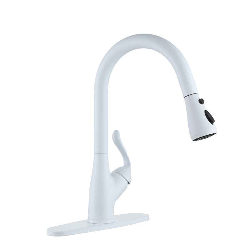 Pull Down Single Handle Kitchen Faucet, White