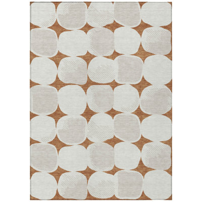 3' X 5' Brown And Ivory Abstract Washable Indoor Outdoor Area Rug