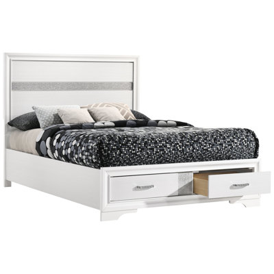 Lit double à panneau blanc avec rangement pour tiroir, illumine le décor de la chambre à coucher, conception classique, poignées à tirer confortables, bois franc asiatique et stratifié de papier, espace de 50,02 po, poignée en