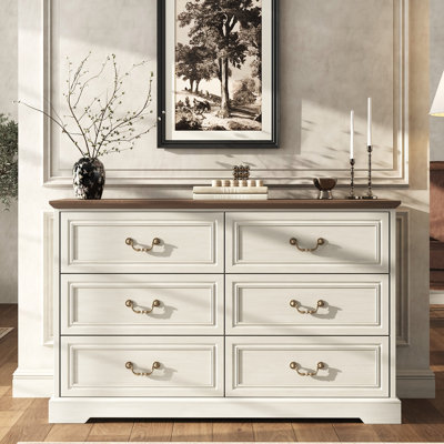 Valera 47''W 6-Drawer Dresser With Elegant Style, Rustic White Walnut