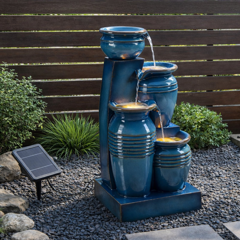 Weather Resistant Cascade Fountain with Light, Blue