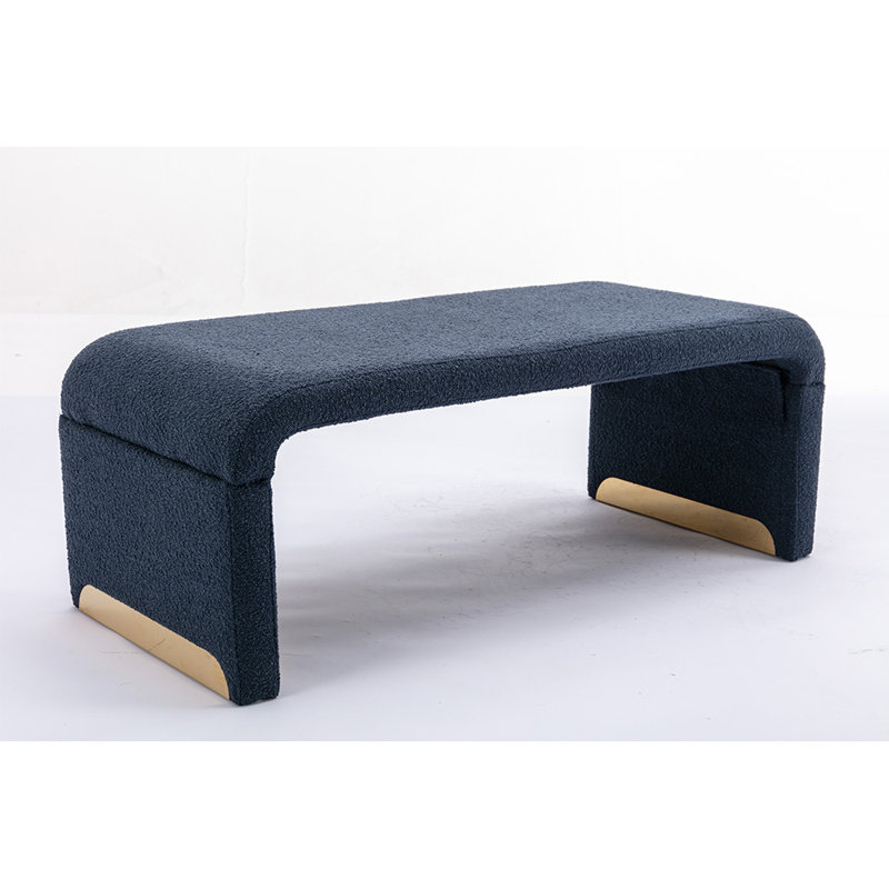 Dant Boucle Fabric Upholstered Bench Ottoman, Dark Blue