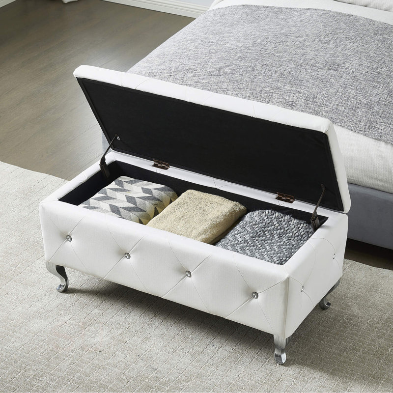 Banc de rangement rembourré Juilianna, Simili cuir blanc
