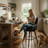 Swivel Bar Stool with Back and Wood Legs, Upholstered Faux Leather Counter Stool for Kitchen Island, Dining & Home Bar, Comfortable Modern Stool-1579452277-1581452530