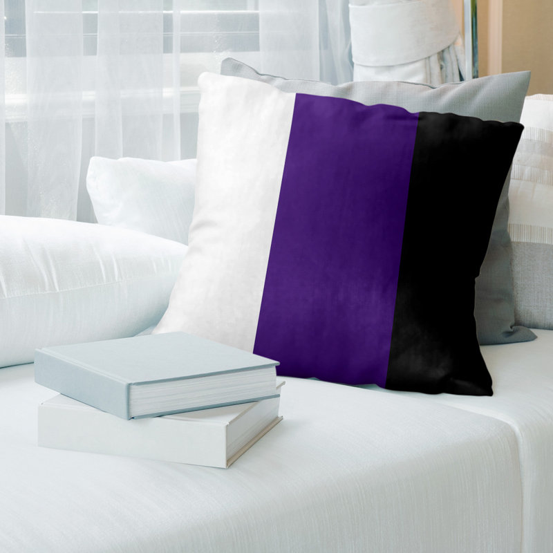 Housse de coussin en lin à rayures de baseball, 14 po x 14 po, Blanc / mauve / noir, Pas de bourre