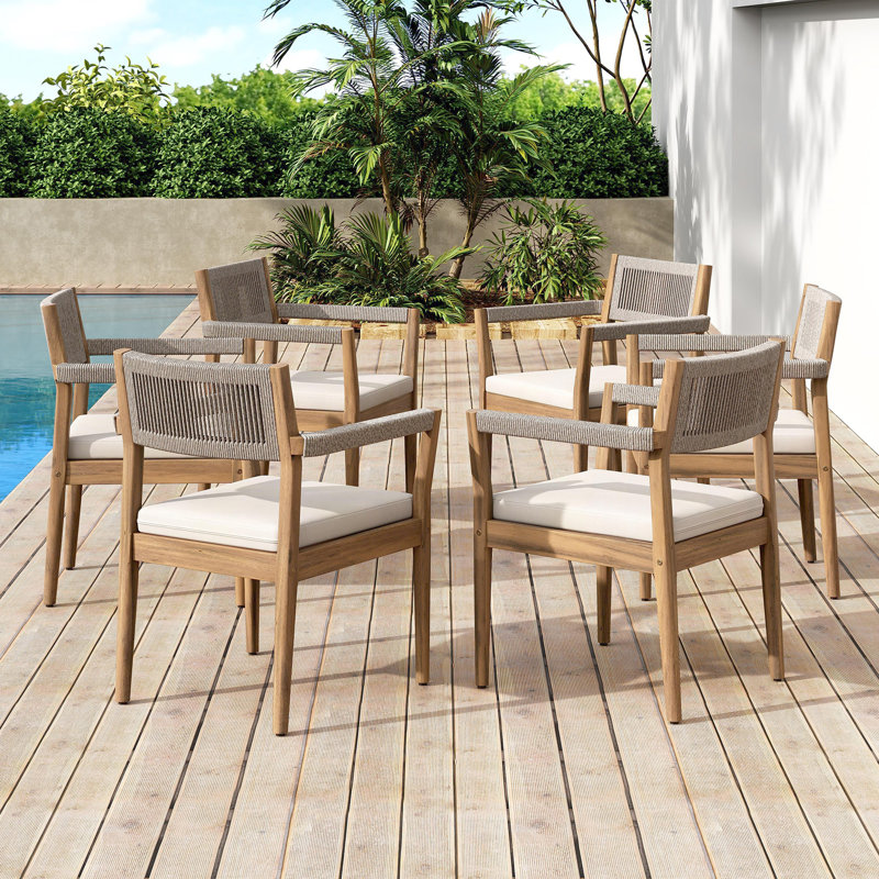Chaises de salle à manger d'extérieur en bois d'acacia, Crème, crème