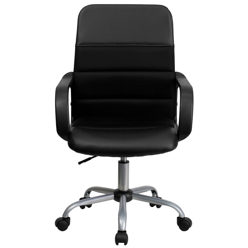Mid-Back Leather and Mesh Swivel Task Office Chair with Arms