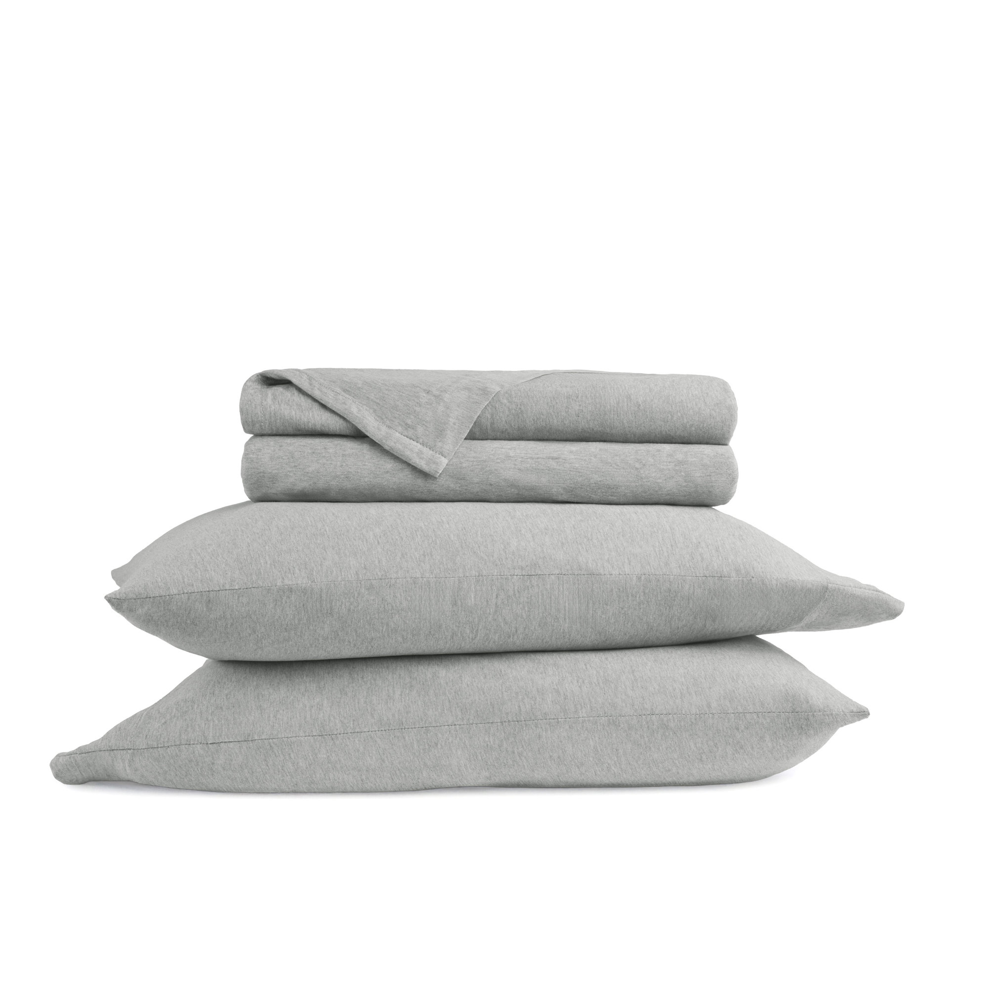 4 Piece 100% Cotton Jersey Knit Sheet Sets, Light Gray, Queen Sheet Set + 1 Fitted Sheet + 2 Pillowcases