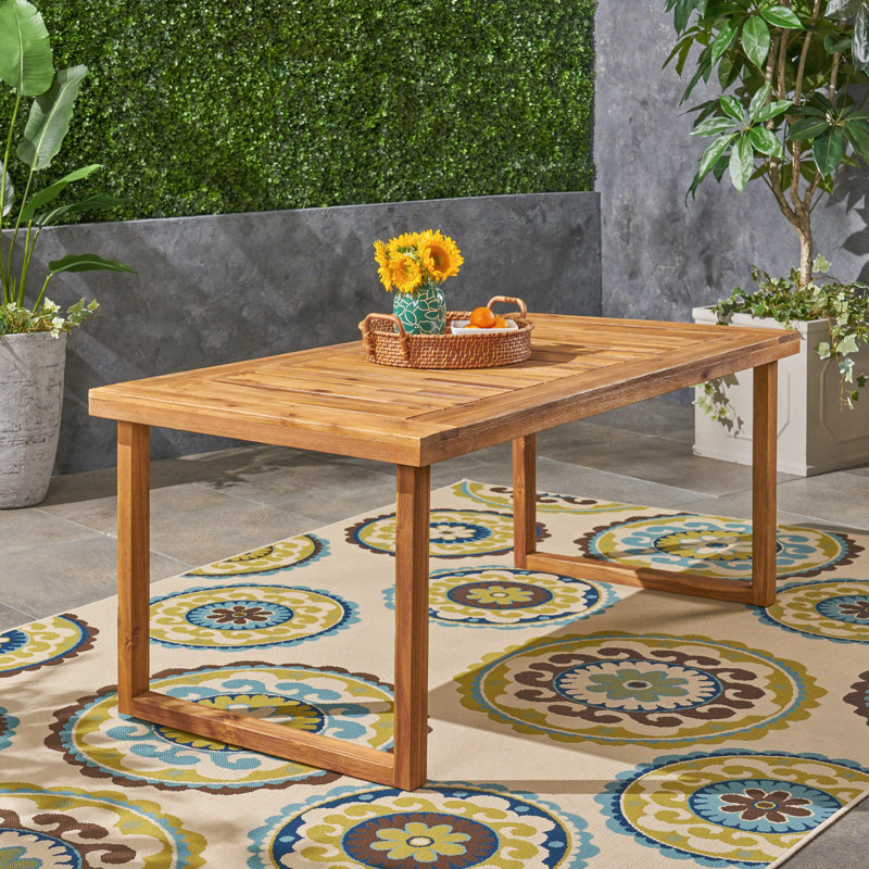 Table de salle à manger d'extérieur en bois d'acacia de 69 po, finition sablée naturelle