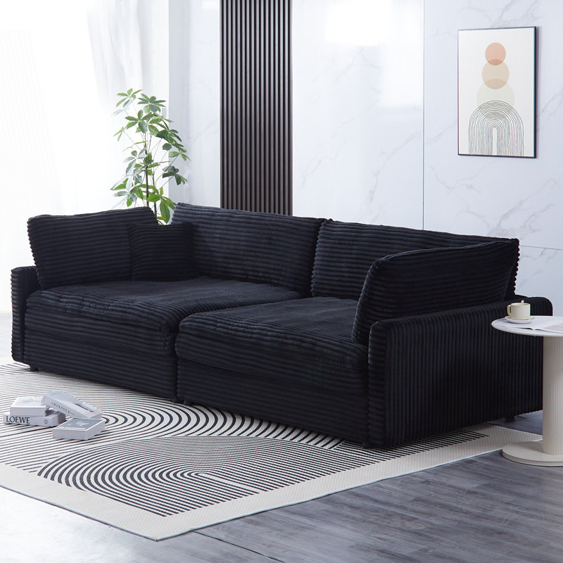 Canapé moderne avec deux coussins décoratifs, canapé confortable, Noir