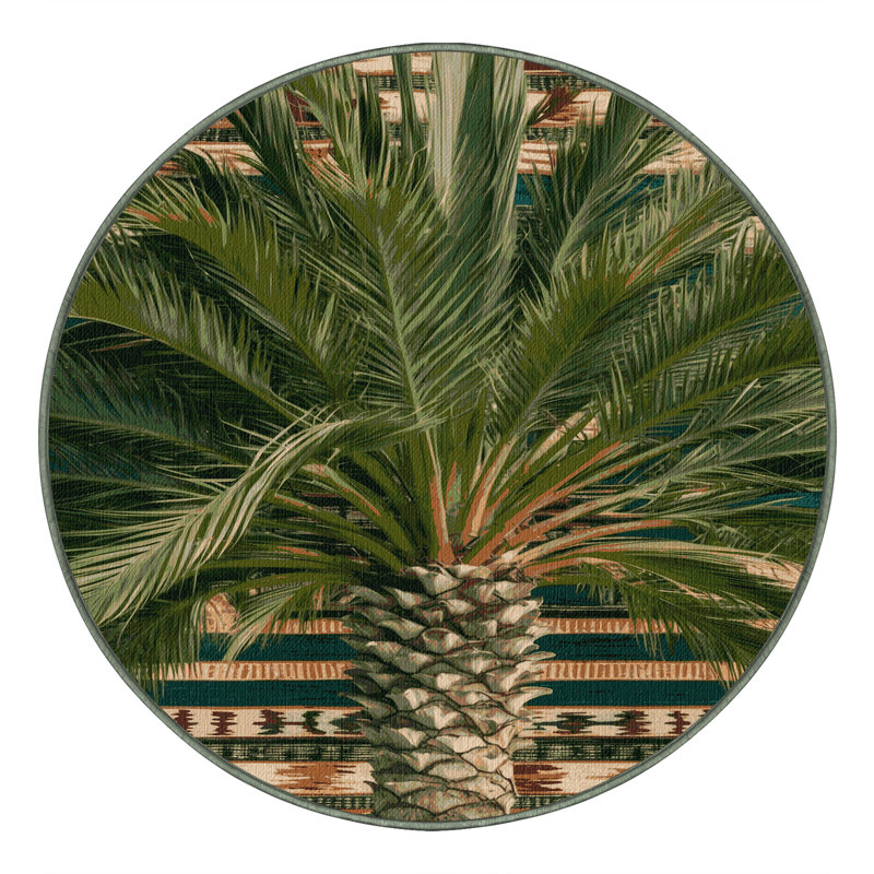 Washable Desert Palm Southwestern Area Rug, Round 7'