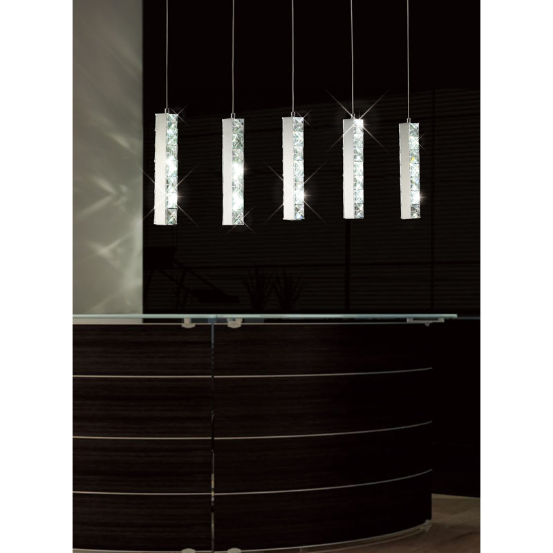 5 - Light LED Kitchen Island Pendant, Silver
