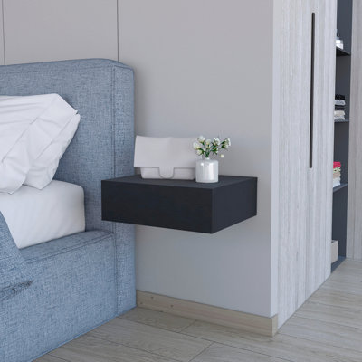 Table de chevet fonctionnelle grise avec surface flottante robuste