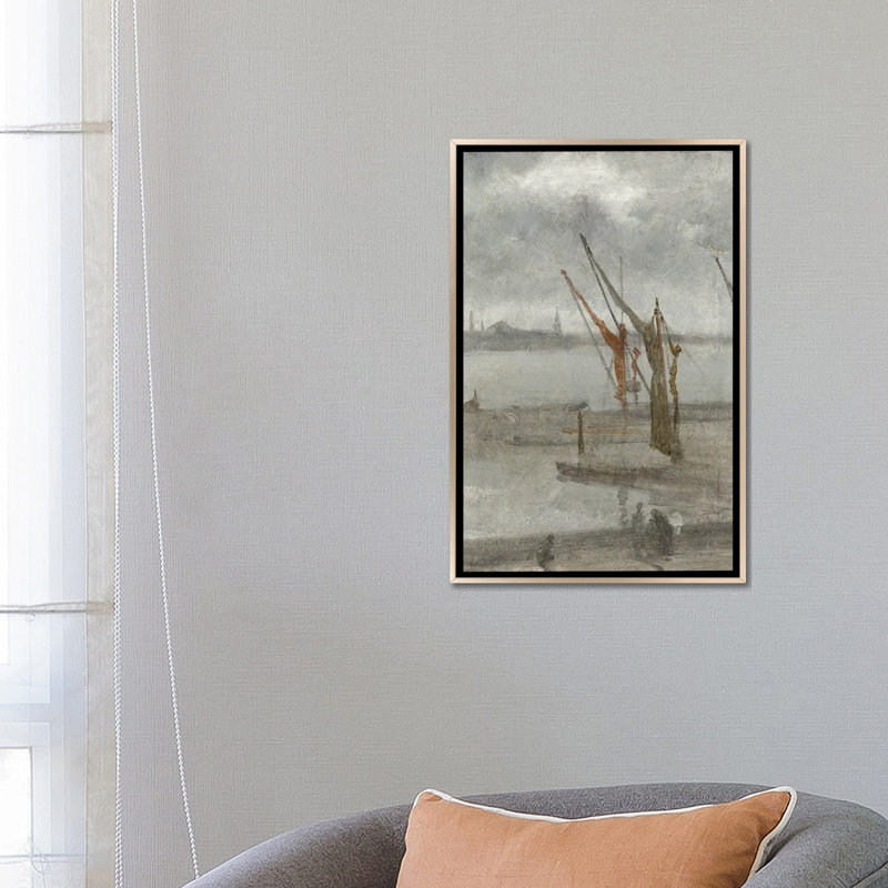 «Grey and Silver Chelsea Wharf», reproduction d'art sur toile encadrée, 26 po x 18 po, Toile avec cadre, Champagne